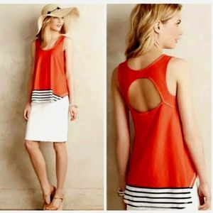 Anthropologie Deletta Orange Black White Striped Tank Top XS